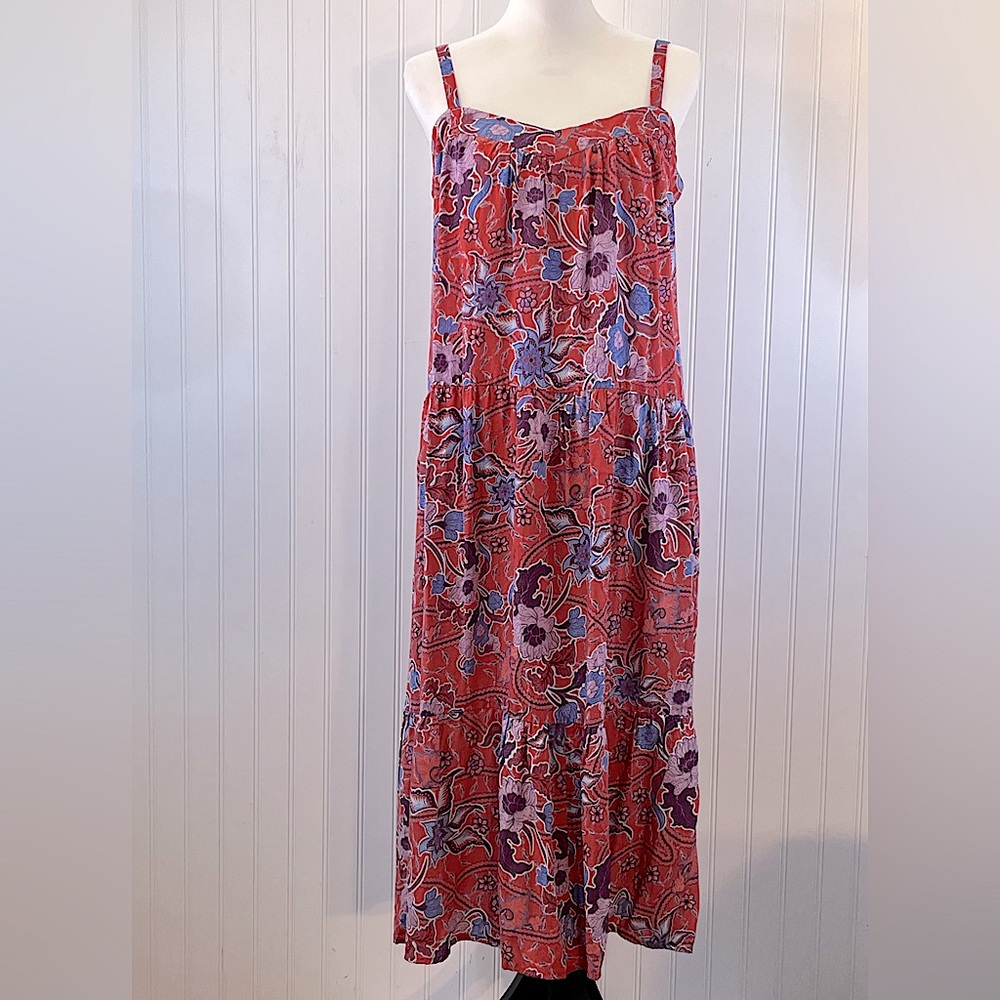Knox Rose Flowy Boho Sundress Sun Washed Red Purple Blue Floral Print Women M